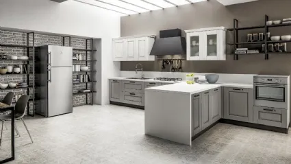 Cucina Classica con penisola Nora 01 in legno laccato Decapé Orione e Gesso di Arrex