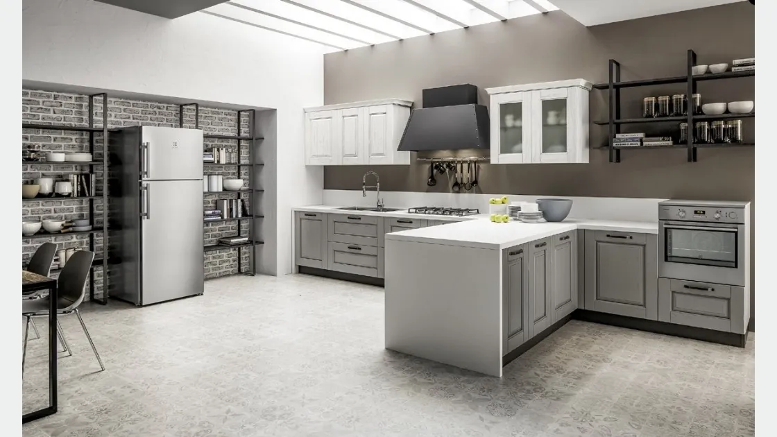 Cucina Classica angolare Nora in legno laccato Decapé Orione e Gesso di Arrex