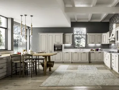 Cucina Classica angolare Nora 04 in legno laccato Decapé Ecru di Arrex