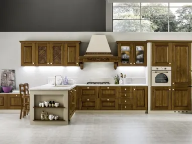 Cucina in Muratura con penisola in legno tinto Noce Nora 07 di Arrex