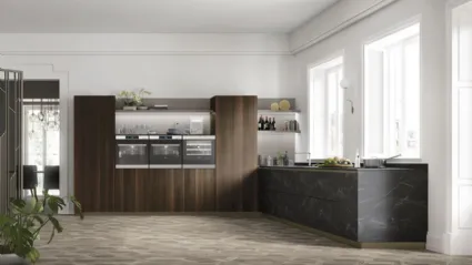 Cucina Moderna angolare AL 32 09 in HPL effetto Marmo e Eucalipto di Arrex