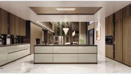 Cucina Moderna lineare AL 32 in Vetro lucido Juta e Noce Canaletto di Arrex