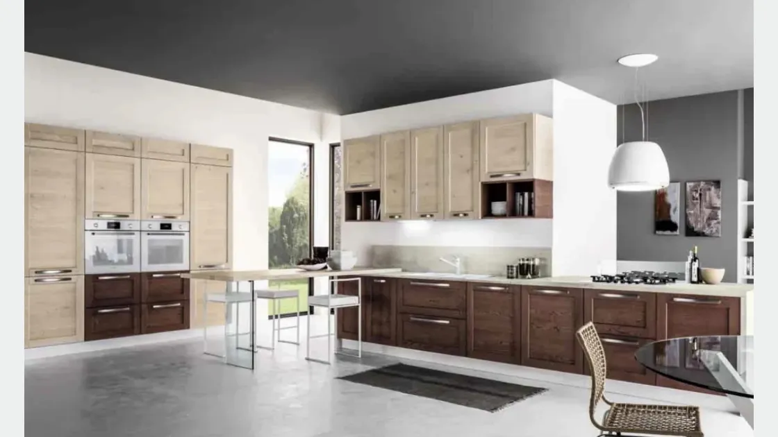 Cucina Moderna con penisola Curry 03 in Rovere Vinaccia e Talco di Arrex