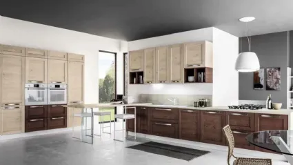 Cucina Moderna con penisola Curry 03 in Rovere Vinaccia e Talco di Arrex