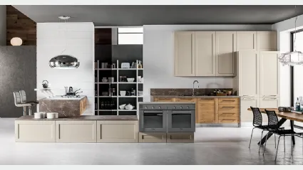 Cucina Moderna con penisola Curry in laccato opaco e legno di Rovere di Arrex