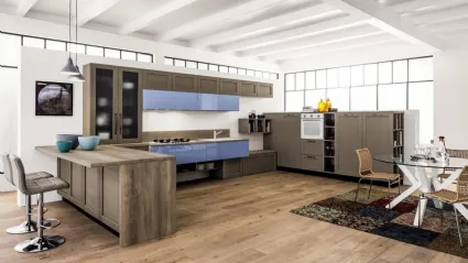 Cucina Moderna con penisola Curry 04 in Rovere e Nuvola di Arrex