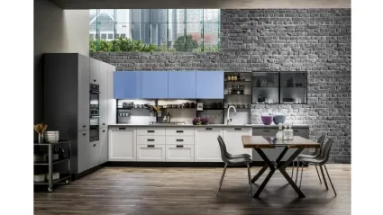 Cucina Moderna angolare Dallas 05 in PET Zucchero Grigio e Timo di Arrex