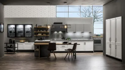 Cucina Moderna con penisola Dallas 01 in PET Zucchero di Arrex