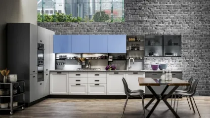 Cucina Moderna lineare Dallas in PET Zucchero Grigio e Timo di Arrex