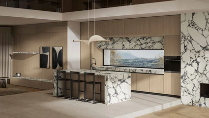 Cucina Moderna in rovere e gres con isola Daytona Elegant di Arrex