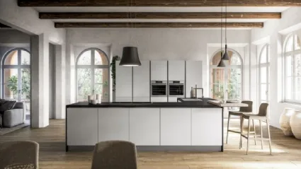 Cucina Moderna angolare con penisola Fenix in laminato Bianco Kos di Arrex