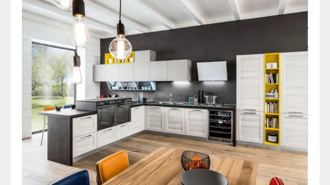 Cucina Moderna con penisola Fiorella 06 in laminato meringa di Arrex