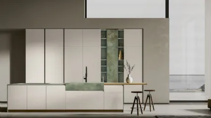 Cucina Moderna con isola in PET Creta e Gres Ossido Verderame Gea 06 di Arrex
