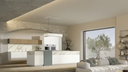 Cucina Moderna con isola Gea 07 in PET Calce di Arrex