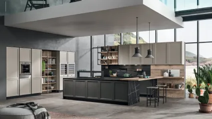 Cucina Moderna Time 10 in Rovere laccato Grigio Perla, Rovere tinto Grafite e legno antico Old Abete saponato di Gentili Cucine