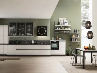 Cucina Moderna lineare Lab con finitura effetto Metal Ice di Arrex