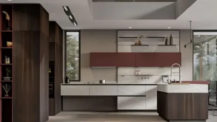 Cucina Moderna con isola Loft 2|2 01 in pietra piasentina e Eucalipto di Arrex