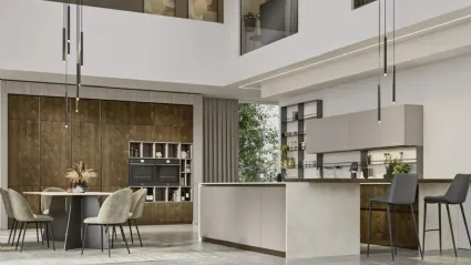 Cucina Moderna con isola Loft 2|2 04 in laccato opaco e Rovere di Arrex