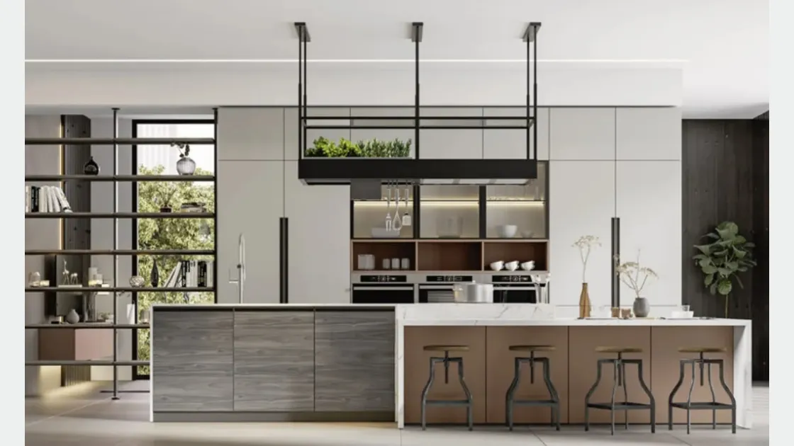 Cucina Moderna con isola Loft 2|2 05 in laccato e HPL di Arrex