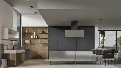 Cucina Moderna con isola Loft 2|2 07 in laccato e Noce di Arrex