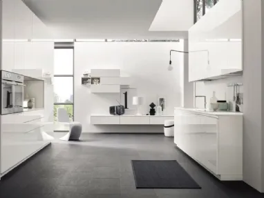 Cucina Moderna lineare Loft Line in laccato Bianco lucido di Arrex