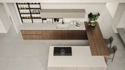 Cucina Moderna con isola e penisola Loft Wood finitura Pepe e laccato Beige di Arrex