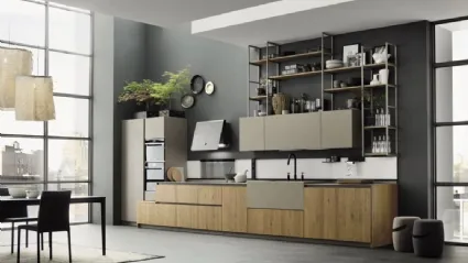 Cucina Moderna lineare Loft Wood Cotto e laminato effetto cemento di Arrex