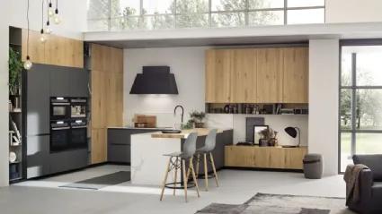 Cucina Moderna angolare con penisola Loft Wood Naturale di Arrex