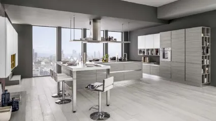 Cucina Moderna con penisola Mango in Frassinato Grigio di Arrex