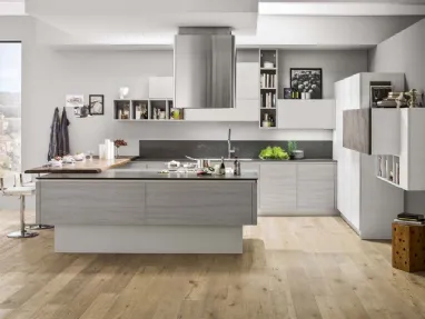 Cucina Moderna con penisola Mango in Frassinato Grigio ed Artico di Arrex
