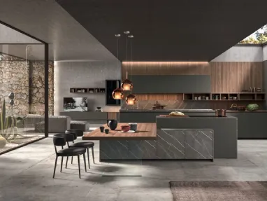 Cucina Moderna con isola Time 01 in laccato opaco, laminato e melaminico di Gentili Cucine