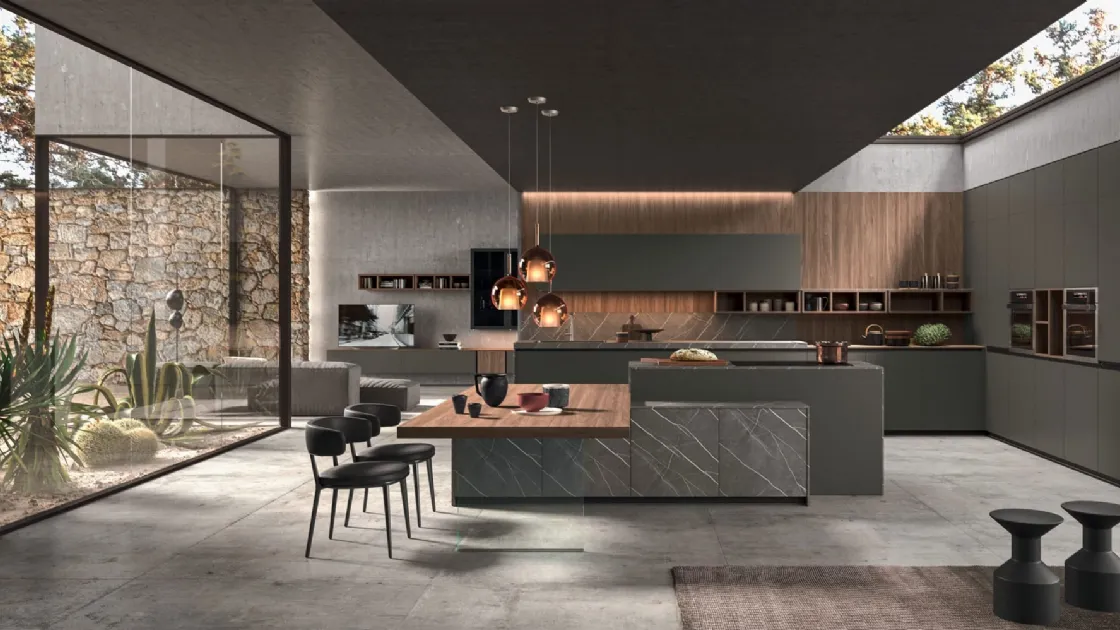 Cucina Moderna con isola Time 01 in laccato opaco, laminato e melaminico di Gentili Cucine