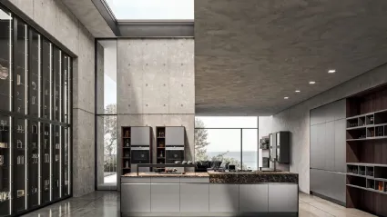 Cucina Moderna con isola Time 05 in Fenix acciaio e laminato stratificato Cuba di Gentili Cucine