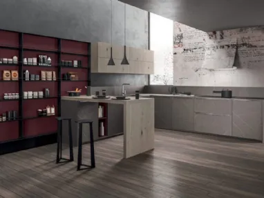 Cucina Moderna con penisola Time 09 in laminato HPL e impiallacciato Rovere di Gentili Cucine