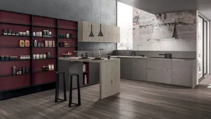 Cucina Moderna con penisola Time 09 in laminato HPL e impiallacciato Rovere di Gentili Cucine