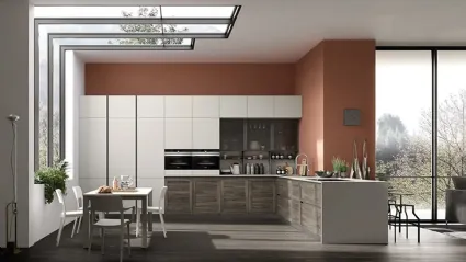 Cucina Moderna con penisola Twin 07 Okobo Dark e laccato Grigio di Arrex