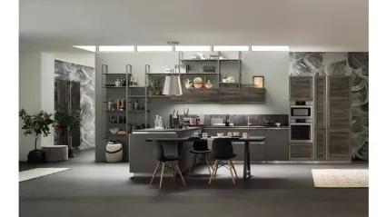 Cucina Moderna con penisola Twin 08 in HPL Nichel e Okobo Dark di Arrex