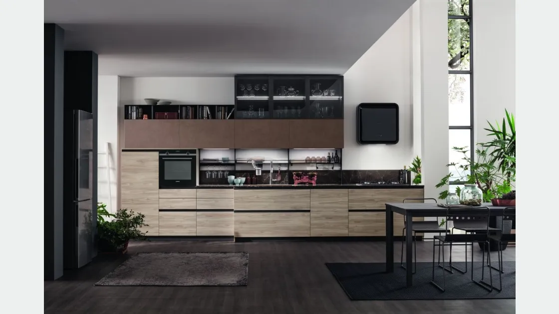 Cucina Moderna lineare Twin 04 Okobo Smoke e Oxide Terra di Arrex