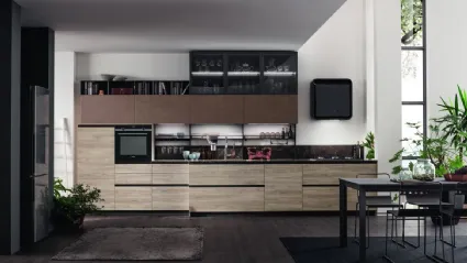Cucina Moderna lineare Twin 04 in HPL Okobo Smoke e Oxide Terra di Arrex