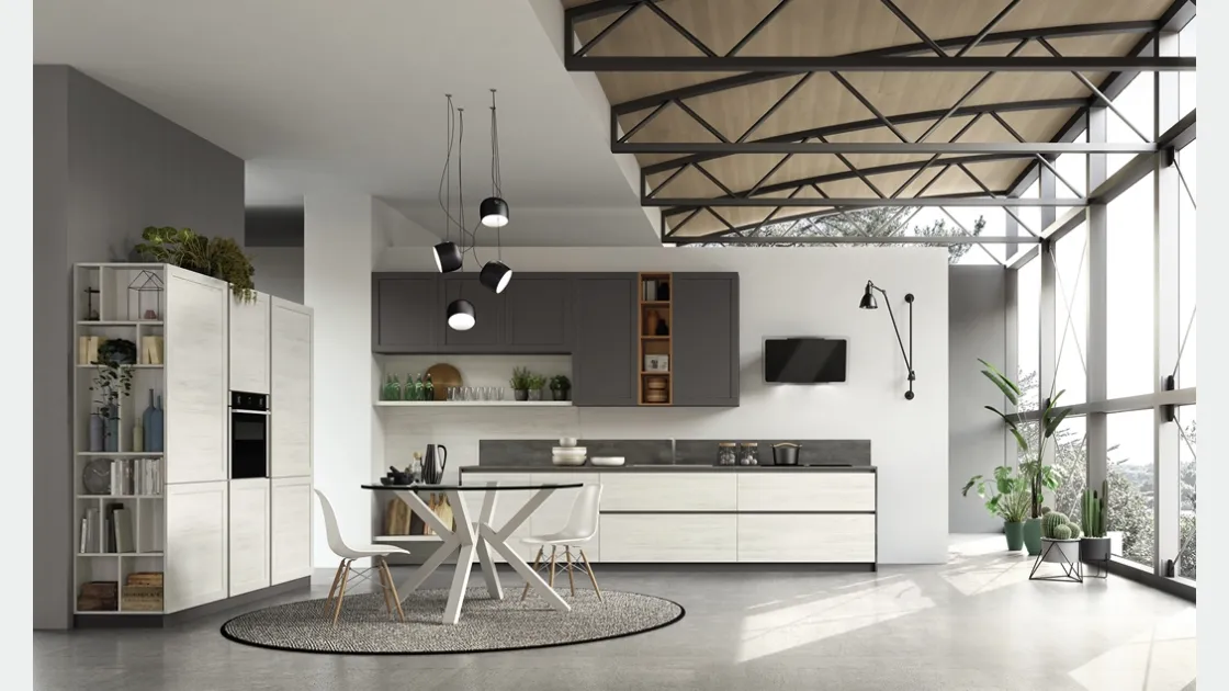 Cucina Moderna lineare Twin Okobo Iceberg e Wall Piombo di Arrex