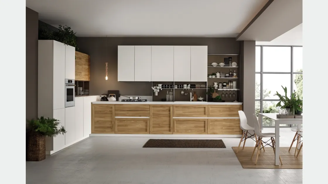 Cucina Moderna angolare Twin 03 Okobo Natural & White di Arrex