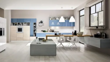 Cucina Moderna lineare Zenzero 02 in Rovere Talco e Laccato di Arrex