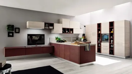 Cucina Moderna con penisola Zenzero 04 in Rovere Vinaccia di Arrex