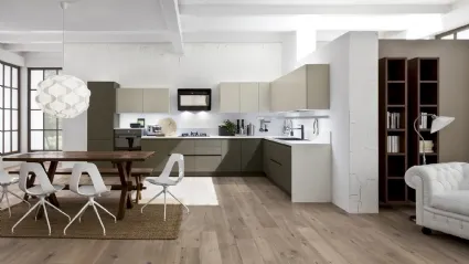 Cucina Moderna angolare Zenzero 07 in Rovere laccato Tortora e Juta di Arrex