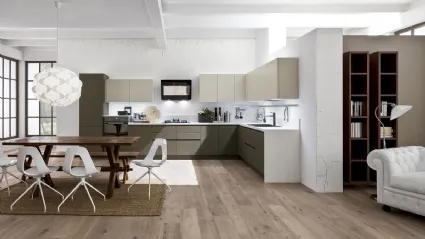 Cucina Moderna angolare Zenzero in Rovere laccato Tortora e Juta di Arrex