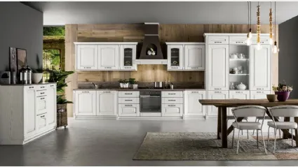 Cucina Shabby Chic lineare Magda 01 in legno di Rovere Decapè Gesso di Arrex
