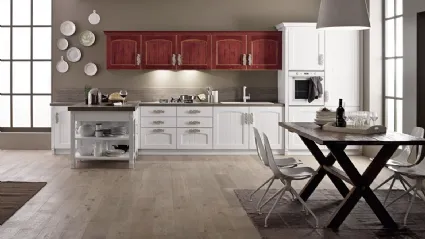 Cucina Shabby Chic Morgana in legno di Rovere Decapé Gesso e Rosso di Arrex