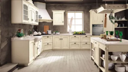 Cucina Shabby Chic angolare Morgana in laccato Bianco Antico con top in marmo di Arrex